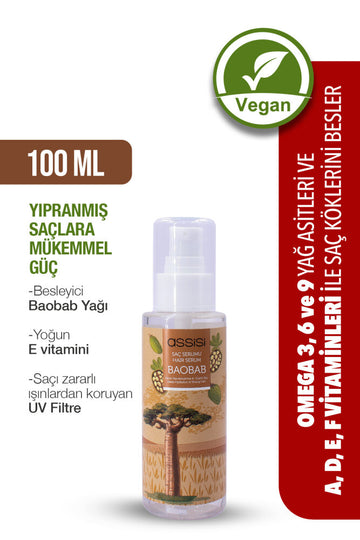 Saç Serumu Baobab 100 ml - E Vitamini, UV Koruma, Besleyici, Vegan, Nemlendirici, Parlaklık