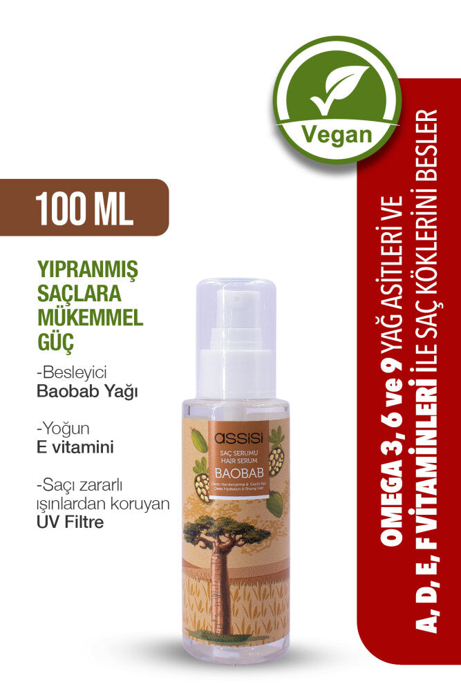 Saç Serumu Baobab 100 ml - E Vitamini, UV Koruma, Besleyici, Vegan, Nemlendirici, Parlaklık