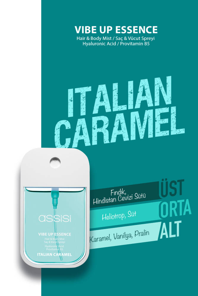 Italian Caramel Hyaluronik Asit & Provitamin B5 Saç ve Vücut Spreyi 45 ml Karamel & Vanilya Kokulu