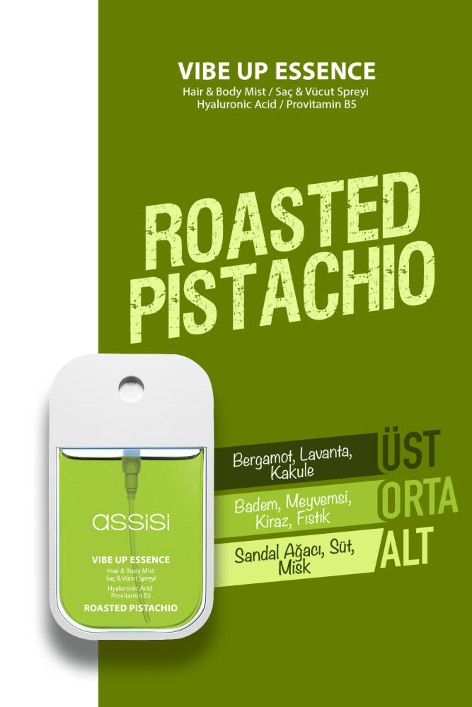 Roasted Pistachio Hyaluronik Asit Provitamin B5 Saç ve Vücut Spreyi 45 ml Fıstık Sandal Ağacı Kokulu