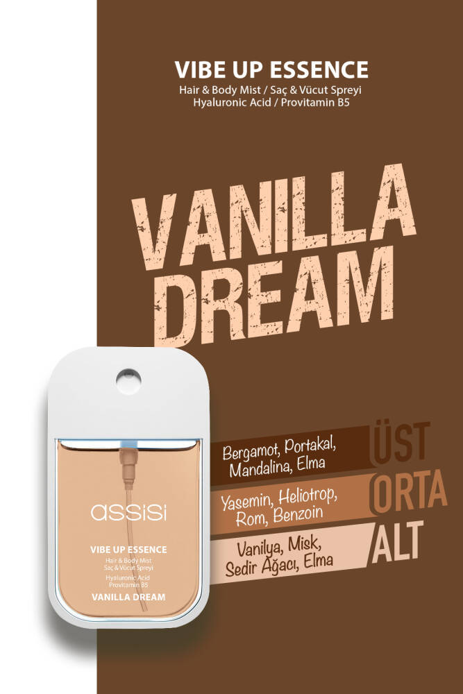 Vanilla Dream Hyaluronik Asit & Provitamin B5 Saç ve Vücut Spreyi 45 ml – Vanilya & Yasemin Kokulu